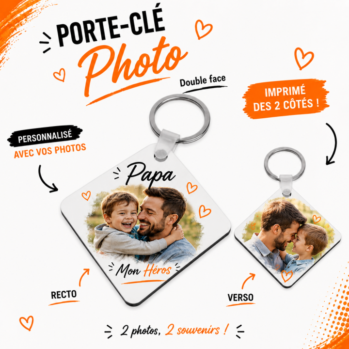 Porte clé carré double face ( 5x5 cm )